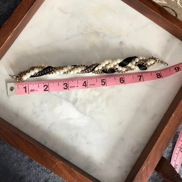 Synthetic Pearl Chain & Ribbon Twist Bracelet - Picture 4 of 5